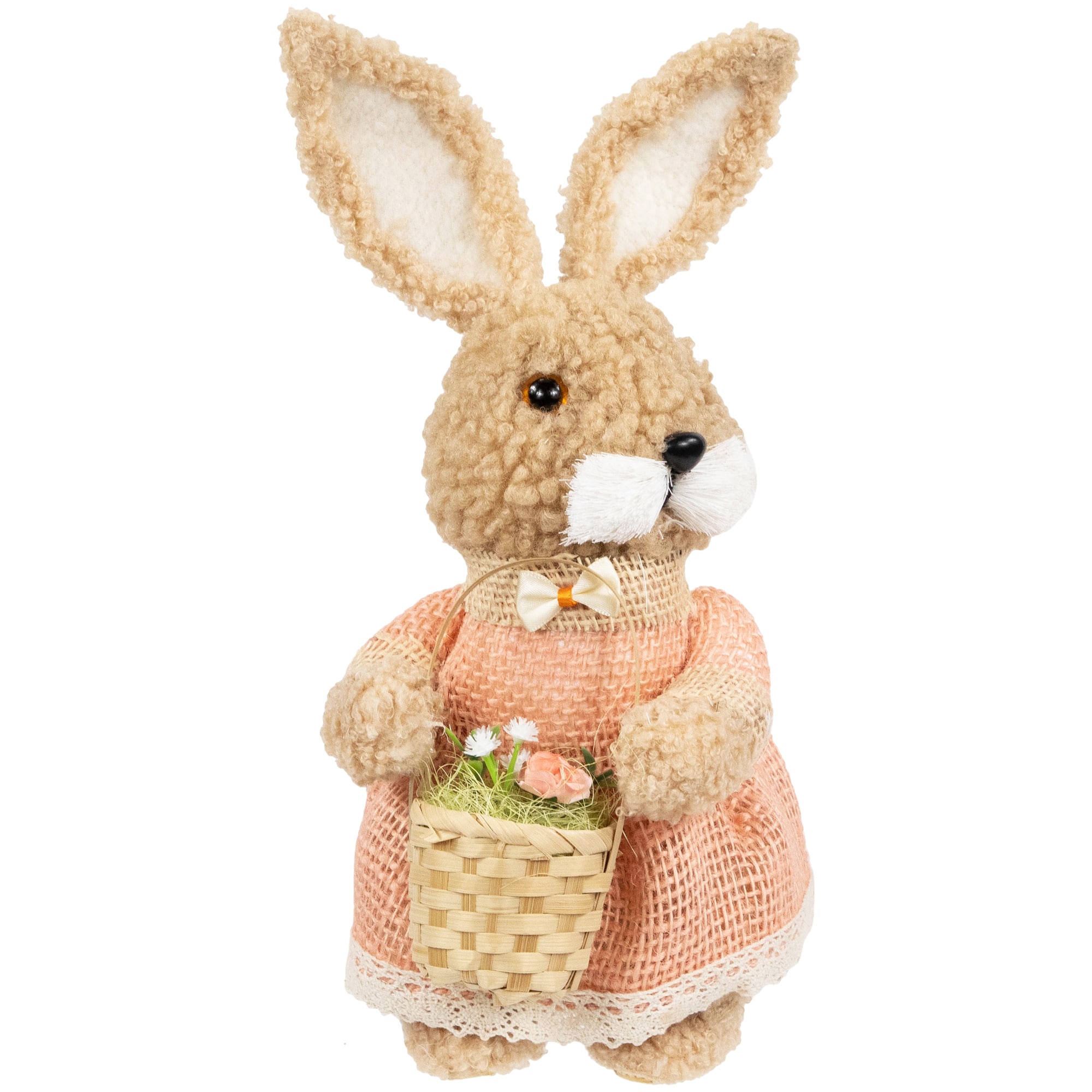 10" Plush Girl Easter Rabbit Figurine with Basket